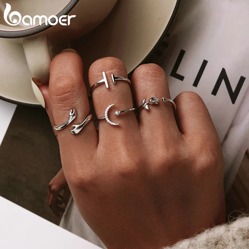 Hug Ring - 925 Sterling Silver Adjustable Open Love Band