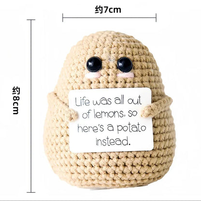 New Positive Energy Potato Hug Pocket Mini Handmade Plush Wool Knitting Doll with Card Funny Christams Gift Home Room Decoration