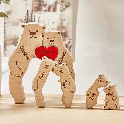 Personalized Wooden Family Bear Puzzle – Custom Rustic Décor Gift