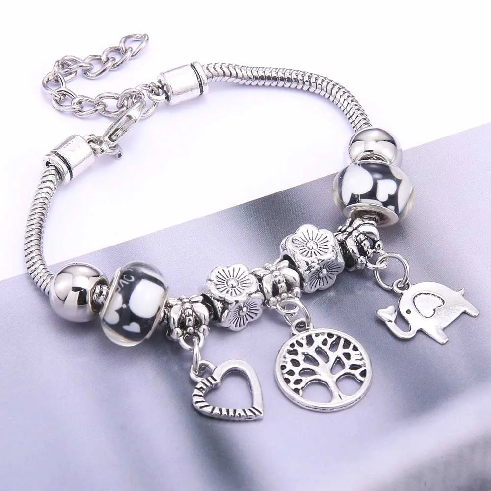White Butterfly Crown Charm Bracelet – Friendship Gift for Women