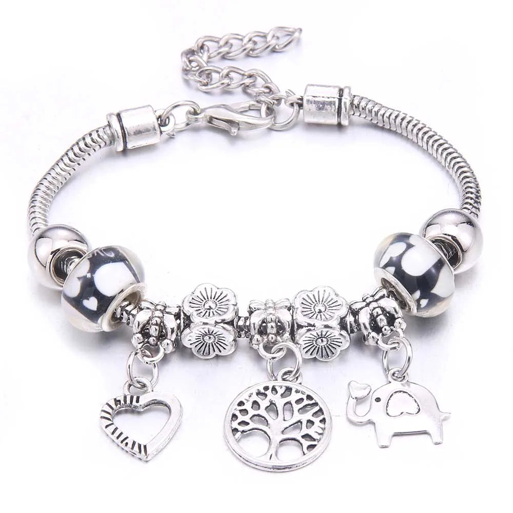 White Butterfly Crown Charm Bracelet – Friendship Gift for Women