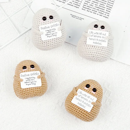 New Positive Energy Potato Hug Pocket Mini Handmade Plush Wool Knitting Doll with Card Funny Christams Gift Home Room Decoration
