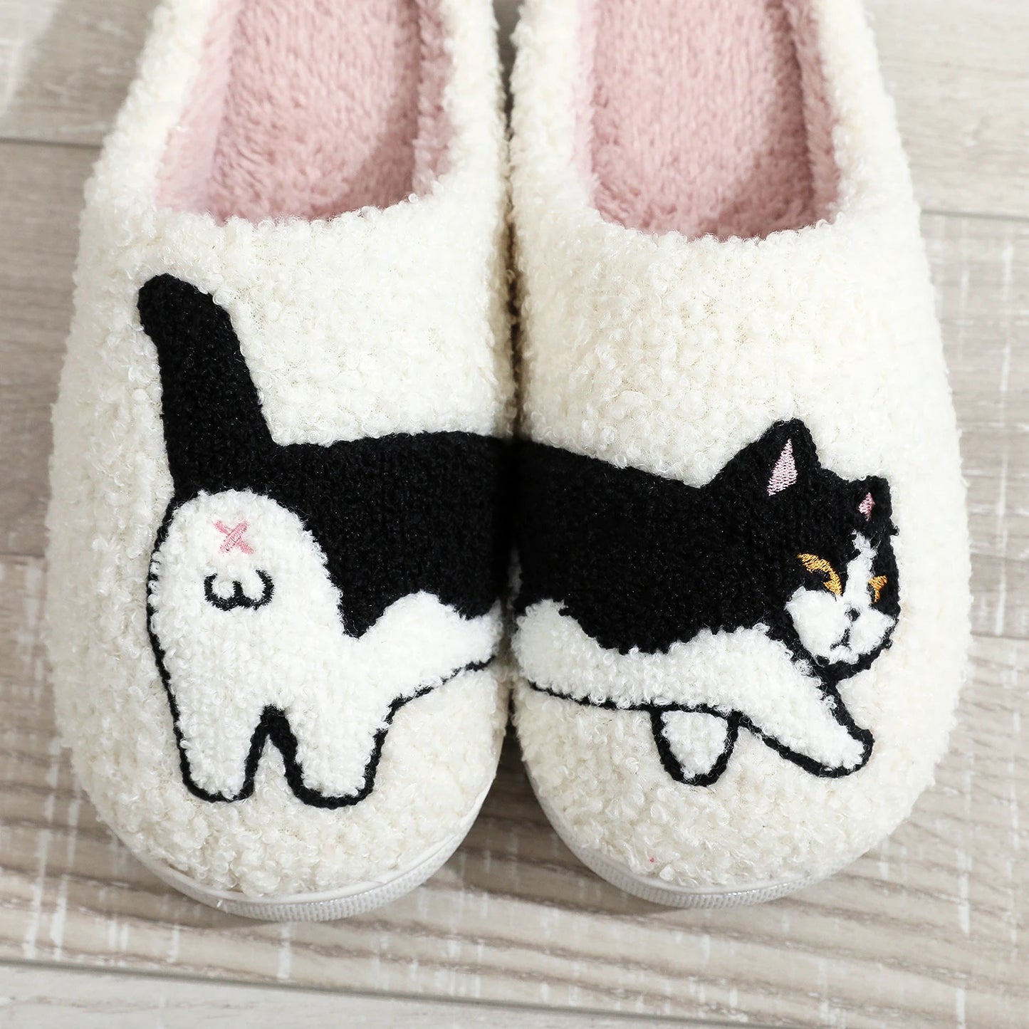 Fluffy Cow Cat Plush Winter Slippers