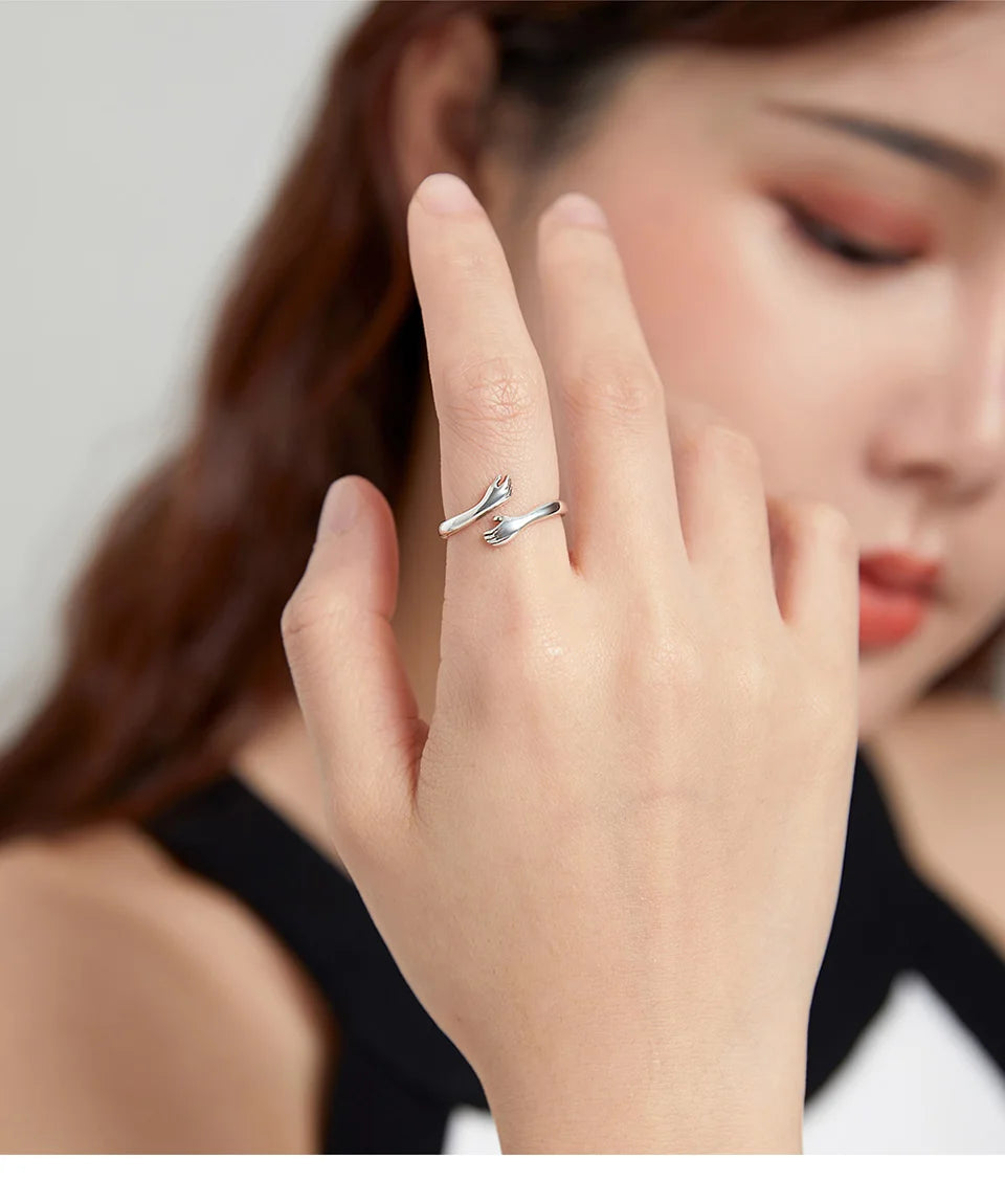 Hug Ring - 925 Sterling Silver Adjustable Open Love Band