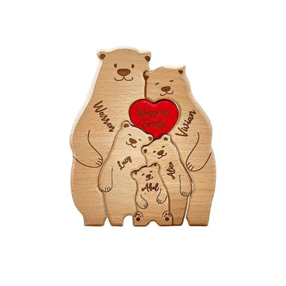 Personalized Wooden Family Bear Puzzle – Custom Rustic Décor Gift