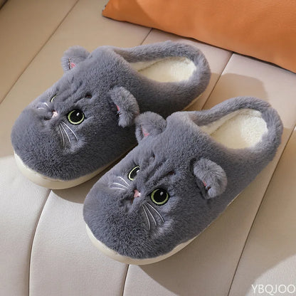 Fluffy Cartoon Kitten Slippers