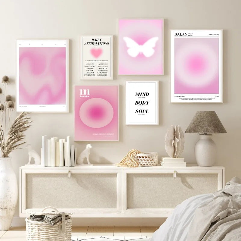 Pink Aura Butterfly Poster - Inspirational Canvas Wall Art for Bedroom