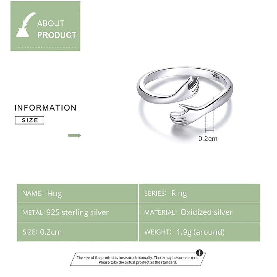 Hug Ring - 925 Sterling Silver Adjustable Open Love Band