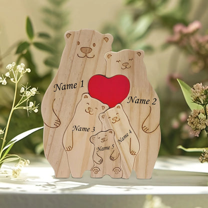 Personalized Wooden Family Bear Puzzle – Custom Rustic Décor Gift