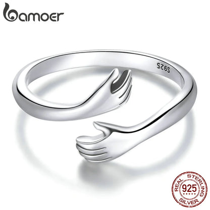 Hug Ring - 925 Sterling Silver Adjustable Open Love Band