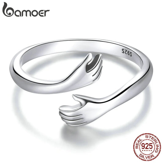 Hug Ring - 925 Sterling Silver Adjustable Open Love Band