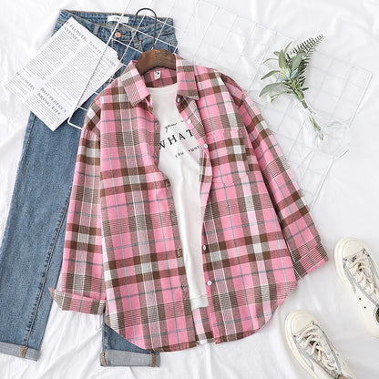 Casual Women's Plaid Shirt 2025 Spring Autumn New Ladies Loose Blouse and Tops Female Long Sleeve Shirts Fresh Checked Clothes