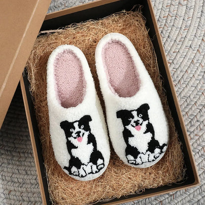 Fuzzy Border Collie Slippers