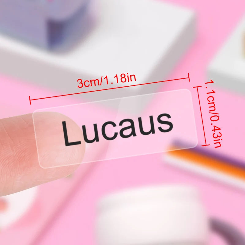 Custom Waterproof Name Labels – Transparent Stickers for Kids & Supplies