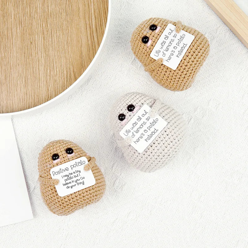 New Positive Energy Potato Hug Pocket Mini Handmade Plush Wool Knitting Doll with Card Funny Christams Gift Home Room Decoration