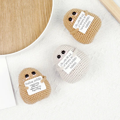 New Positive Energy Potato Hug Pocket Mini Handmade Plush Wool Knitting Doll with Card Funny Christams Gift Home Room Decoration