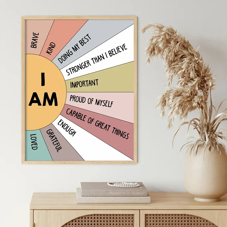 Sun Affirmation Poster - Boho Canvas Wall Art for Kids & Home