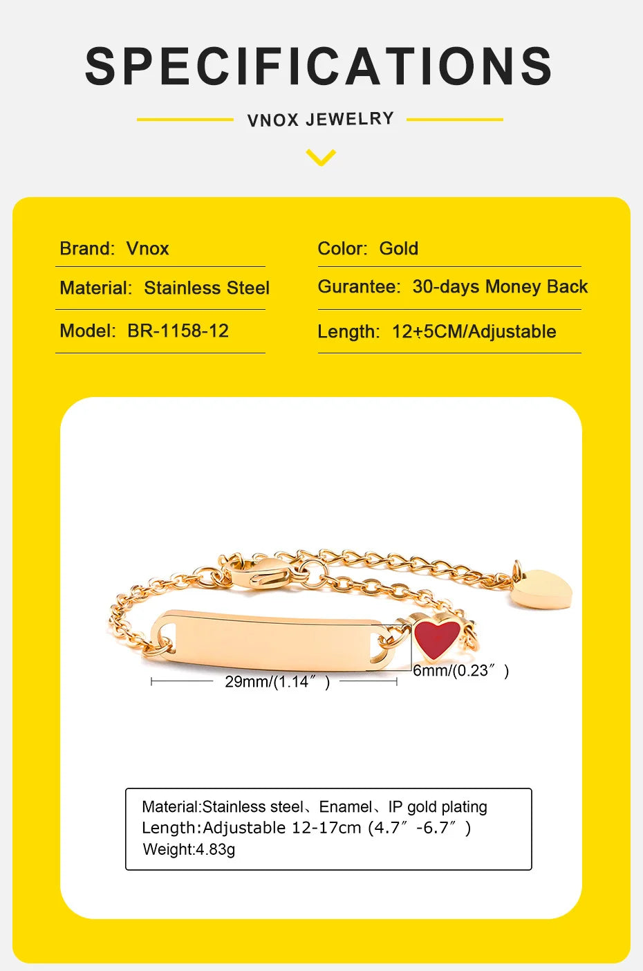 Personalized Baby ID Bracelet – Custom Stainless Steel Heart Chain