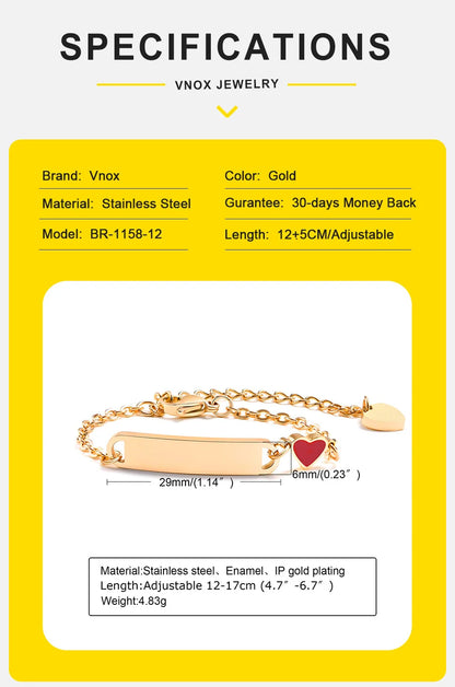 Personalized Baby ID Bracelet – Custom Stainless Steel Heart Chain
