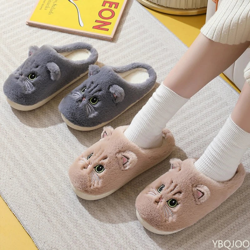 Fluffy Cartoon Kitten Slippers
