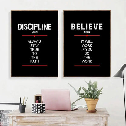 Discipline & Focus Poster - Inspirational Black Canvas Wall Art