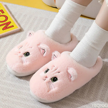 Fluffy Cartoon Kitten Slippers