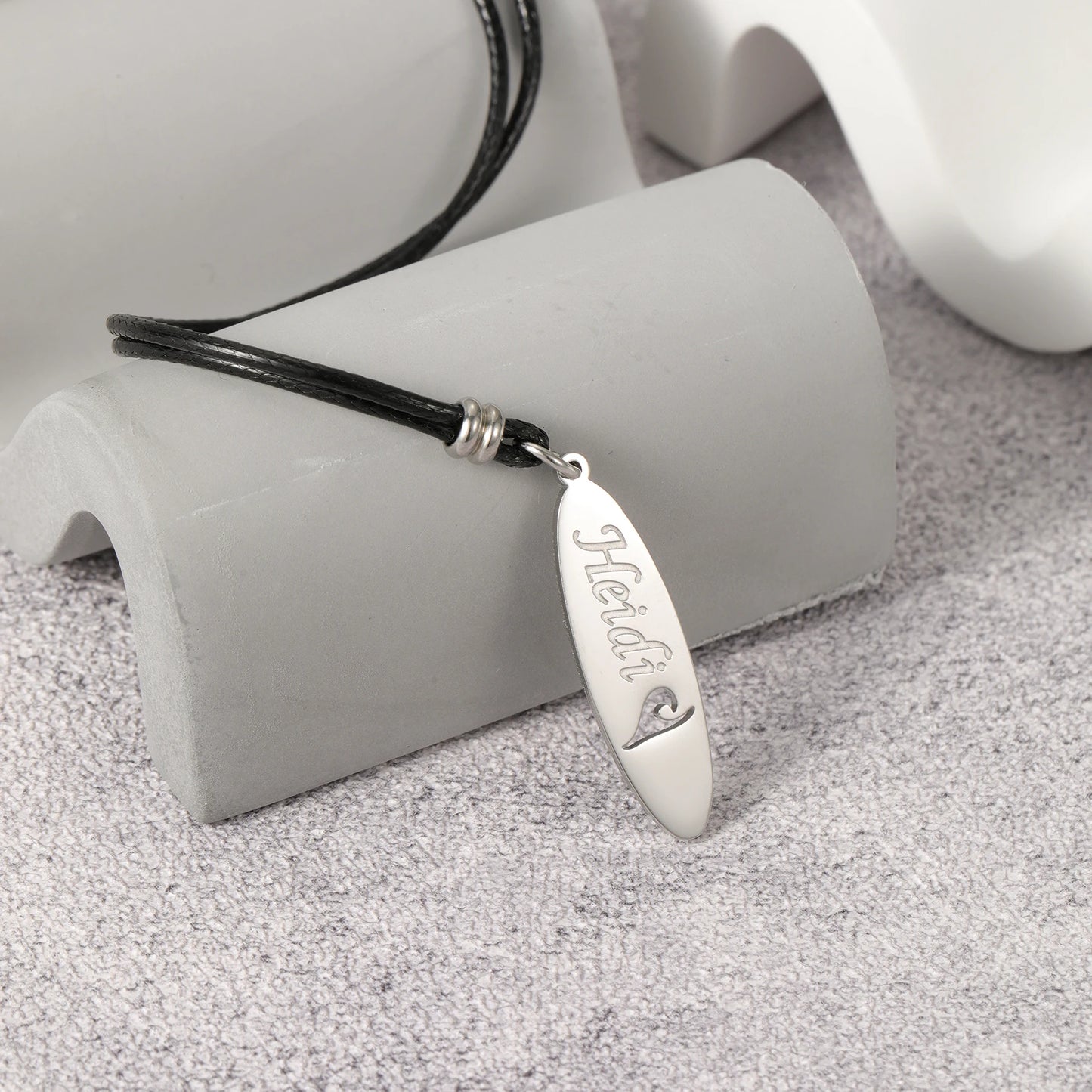 Personalized Surfboard Necklace – Custom Stainless Steel Jewelry Gift for Surfers