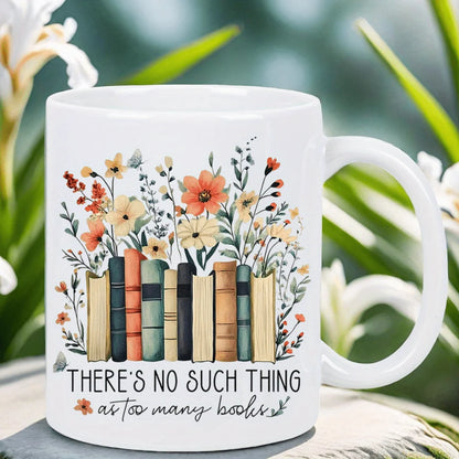 Floral Bookshelf Ceramic Coffee Mug for Book Lovers 320ml Gift