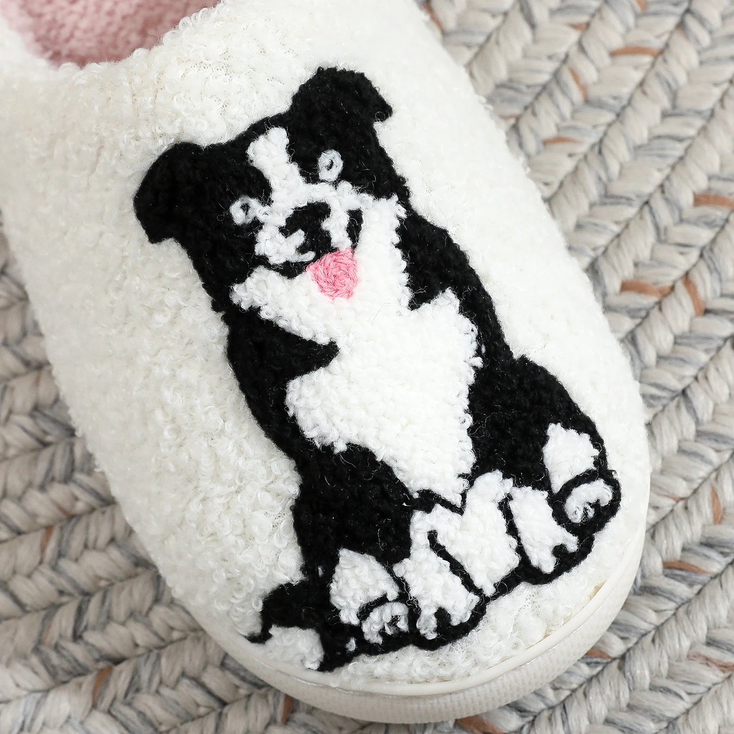 Fuzzy Border Collie Slippers
