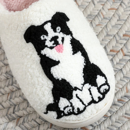 Fuzzy Border Collie Slippers