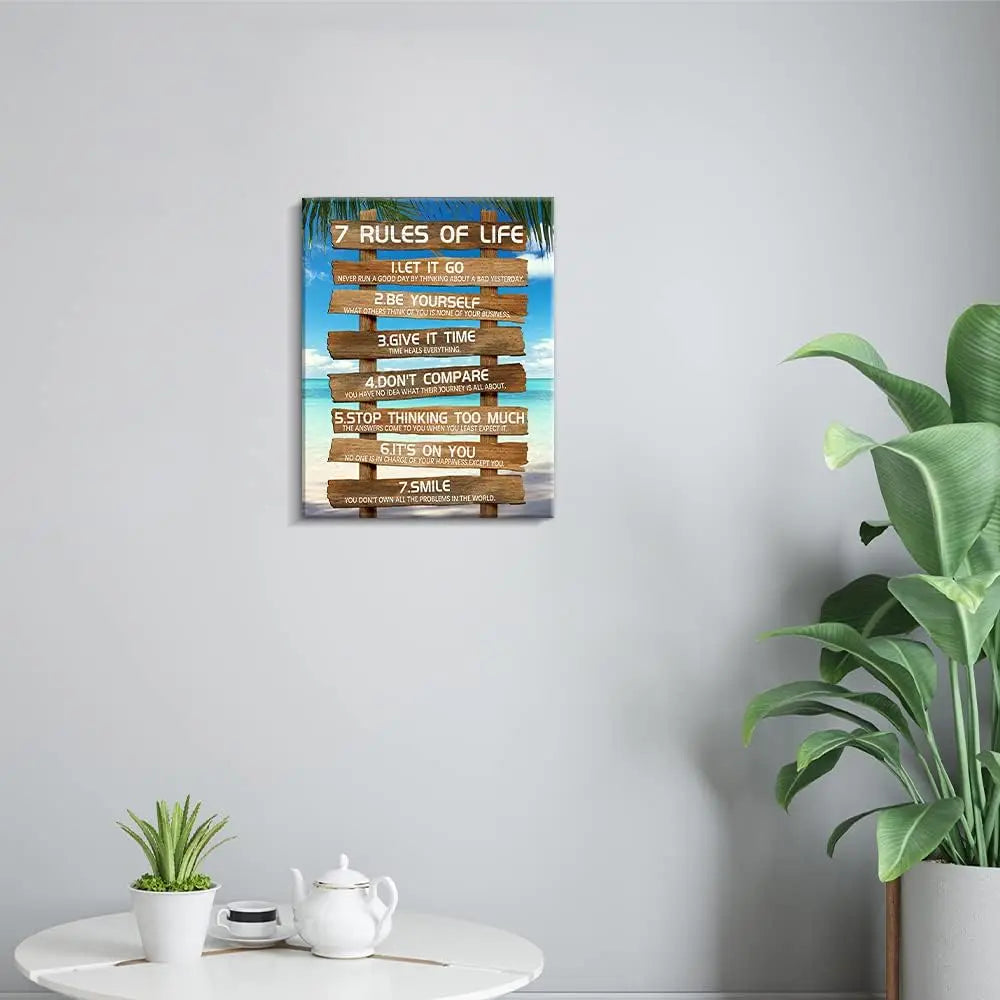 7 Rules of Life Poster - Motivational Canvas Wall Art for Home & Office