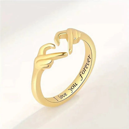 Couple Hug Ring - Romantic Alloy Open Band with Love Engraving