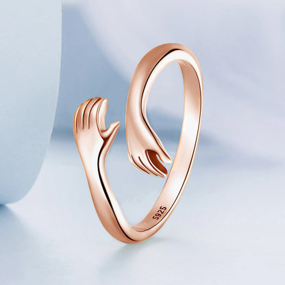 Hug Ring - 925 Sterling Silver Adjustable Open Love Band