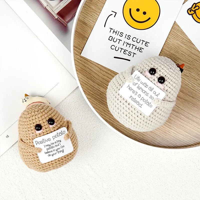 New Positive Energy Potato Hug Pocket Mini Handmade Plush Wool Knitting Doll with Card Funny Christams Gift Home Room Decoration