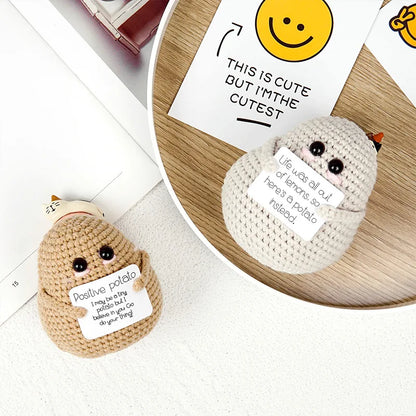 New Positive Energy Potato Hug Pocket Mini Handmade Plush Wool Knitting Doll with Card Funny Christams Gift Home Room Decoration
