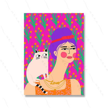 Retro Cat Poster - Funny Pink Canvas Wall Art for Kids & Home