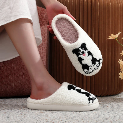 Fuzzy Border Collie Slippers