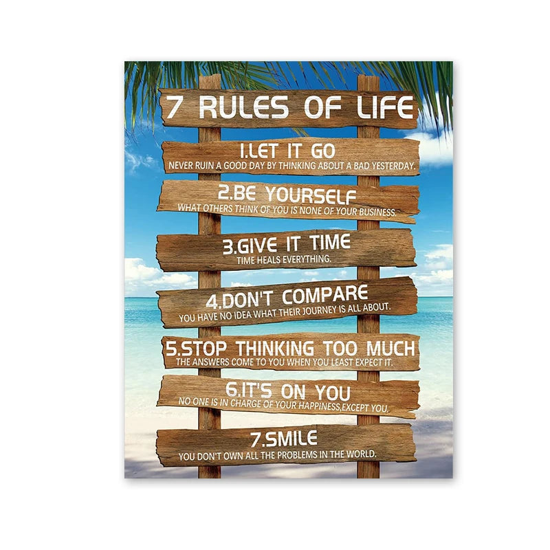 7 Rules of Life Poster - Motivational Canvas Wall Art for Home & Office