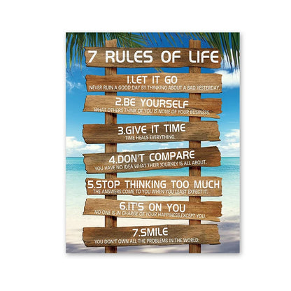 7 Rules of Life Poster - Motivational Canvas Wall Art for Home & Office