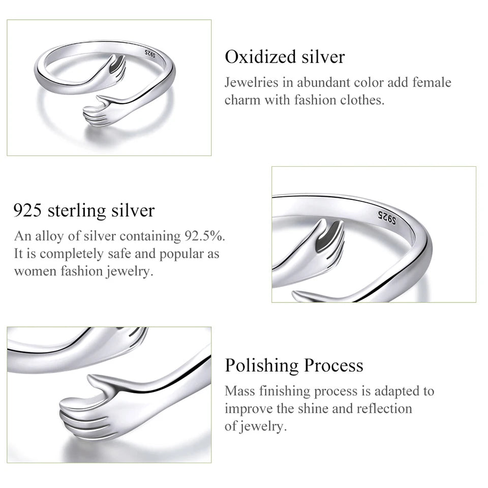 Hug Ring - 925 Sterling Silver Adjustable Open Love Band