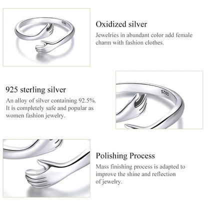 Hug Ring - 925 Sterling Silver Adjustable Open Love Band