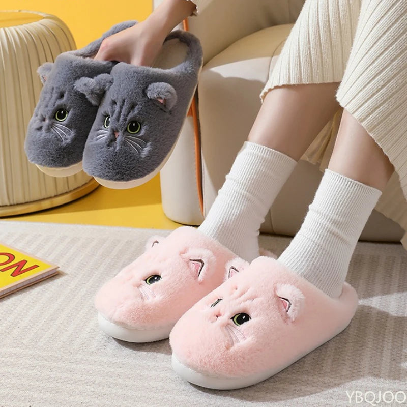Fluffy Cartoon Kitten Slippers