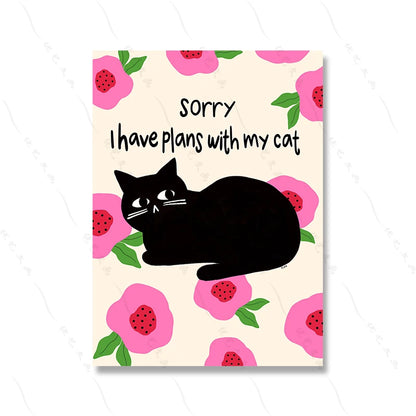 Retro Cat Poster - Funny Pink Canvas Wall Art for Kids & Home