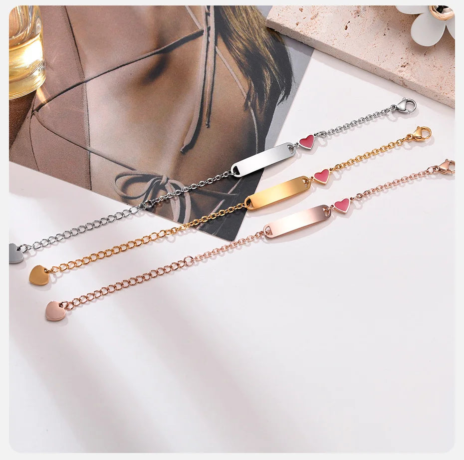 Personalized Baby ID Bracelet – Custom Stainless Steel Heart Chain