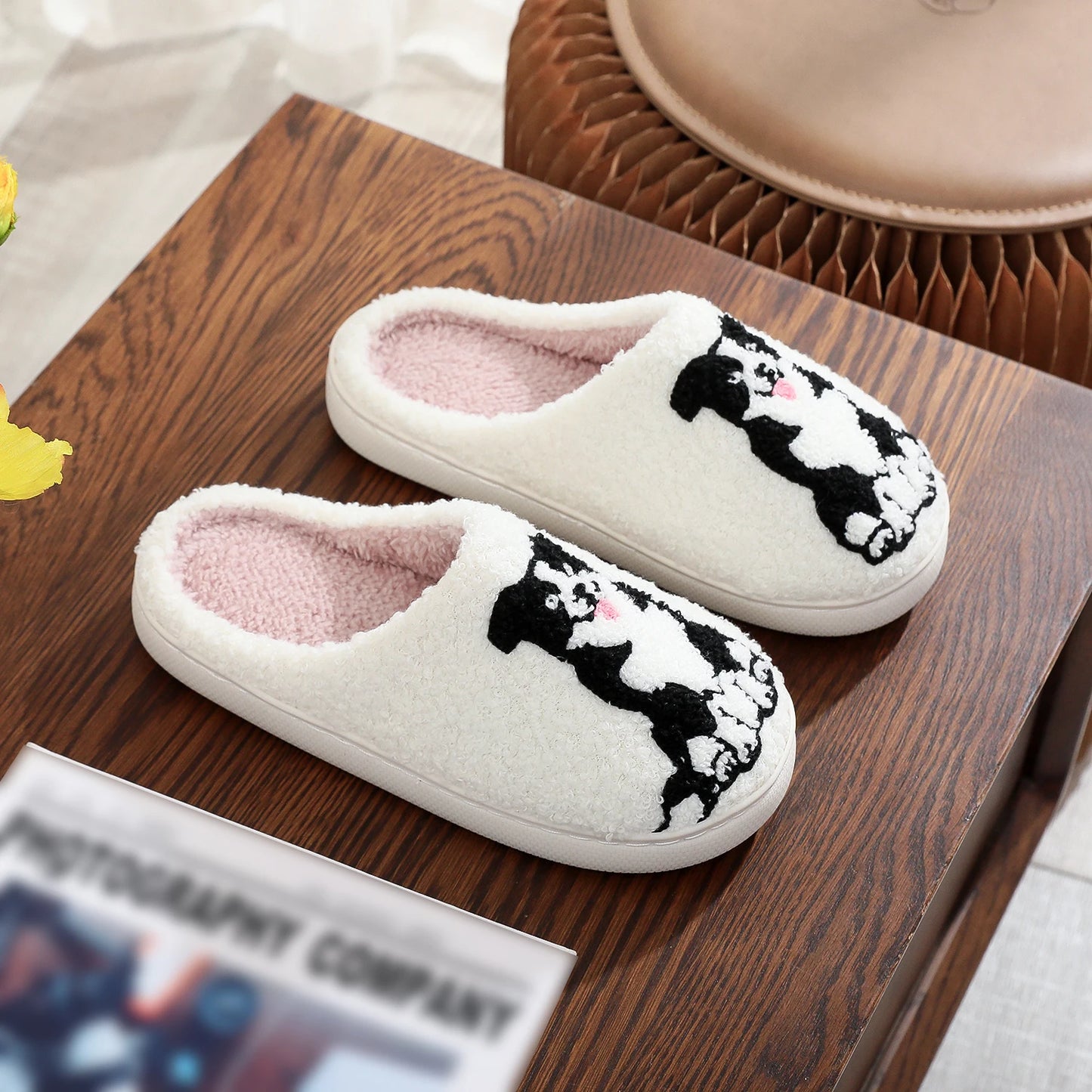 Fuzzy Border Collie Slippers