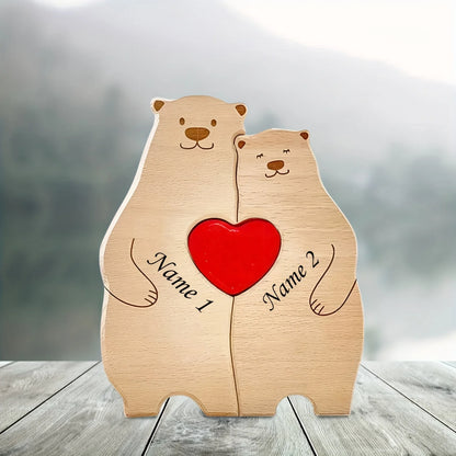 Personalized Wooden Family Bear Puzzle – Custom Rustic Décor Gift