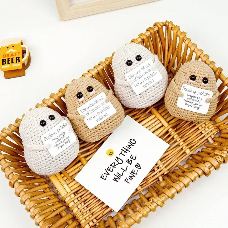 New Positive Energy Potato Hug Pocket Mini Handmade Plush Wool Knitting Doll with Card Funny Christams Gift Home Room Decoration