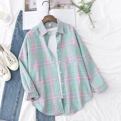 Casual Women's Plaid Shirt 2025 Spring Autumn New Ladies Loose Blouse and Tops Female Long Sleeve Shirts Fresh Checked Clothes