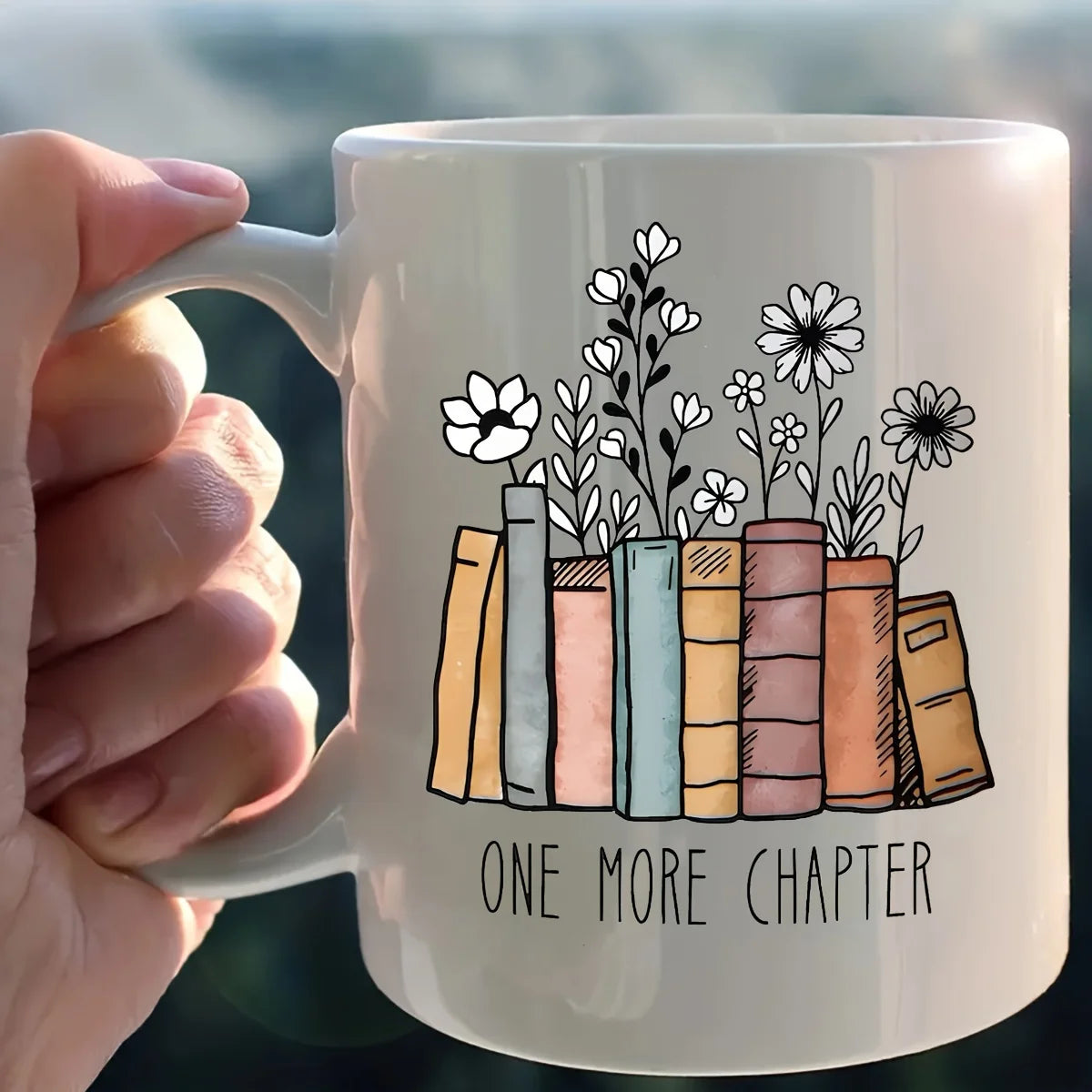 Floral Ceramic Coffee Mug Another Chapter Gift for Book Lovers