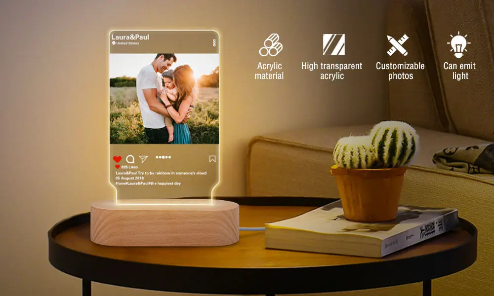Personalized 3D Heart LED Lamp – Custom Photo Night Light Gift for Couples